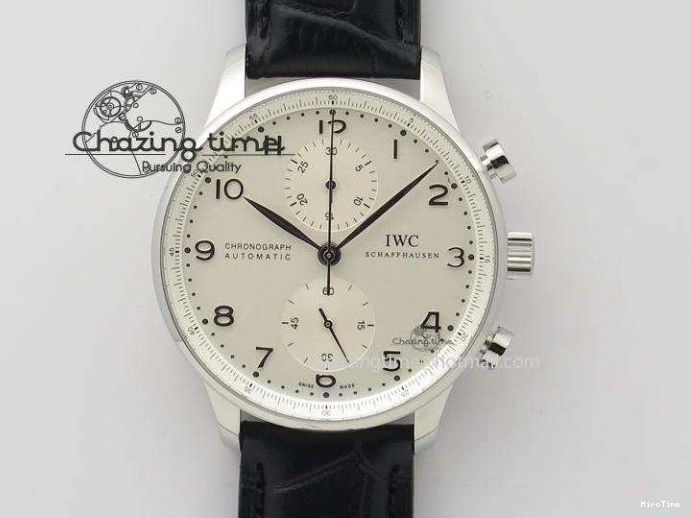 MIROTIME 0324 Portuguese Chrono RG IW371433 Jackie Chan ZF 1:1 Best Edition Gray Dial On Black Leather Strap A7750 V WrinkleFree 7273